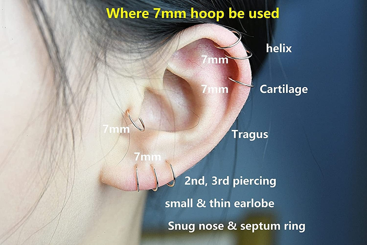 14K Gold Filled Small Hoop Earrings for Cartilage Nose, Tiny Thin 7Mm Piercing Hoop Ring 22 Gauge