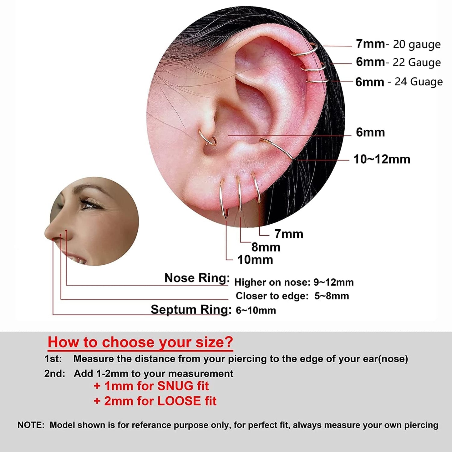 14K Gold Filled Small Hoop Earrings for Cartilage Nose, Tiny Thin 7Mm Piercing Hoop Ring 22 Gauge