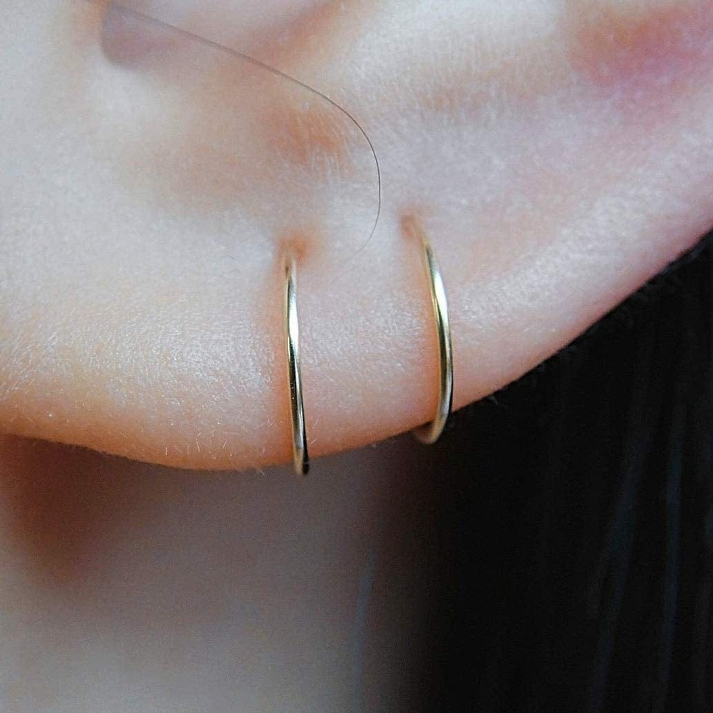 14K Gold Filled Small Hoop Earrings for Cartilage Nose, Tiny Thin 7Mm Piercing Hoop Ring 22 Gauge Gold / 7mm 22 gauge / 1 pair