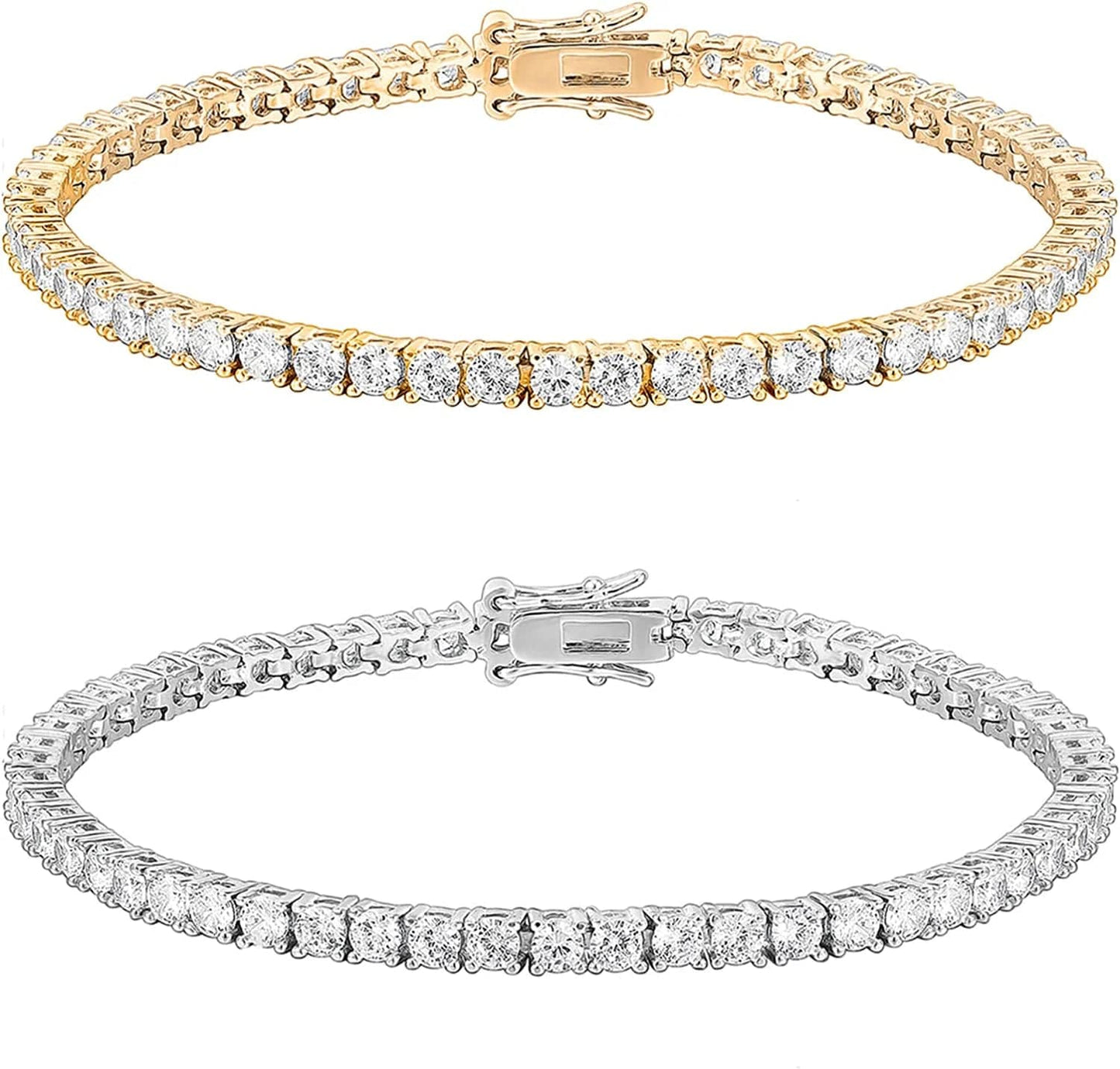 14K Gold Plated 3Mm Cubic Zirconia Classic Tennis Bracelet | Gold Bracelets for Women | Size 6.5-7.5 Inch Pack White/Yellow Plated / 6.5 Inches