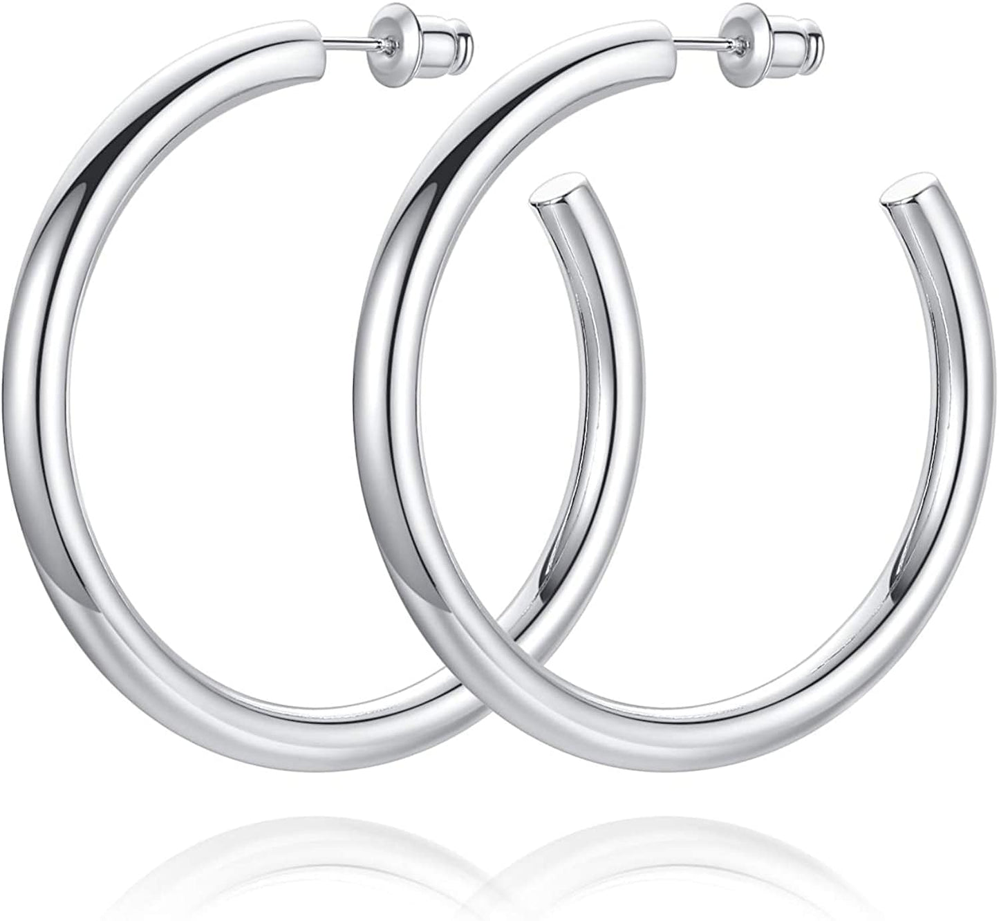 14K Gold Plated Chunky Gold Hoops High Polished Gold Hoop Earrings for Women Silver-45mm
