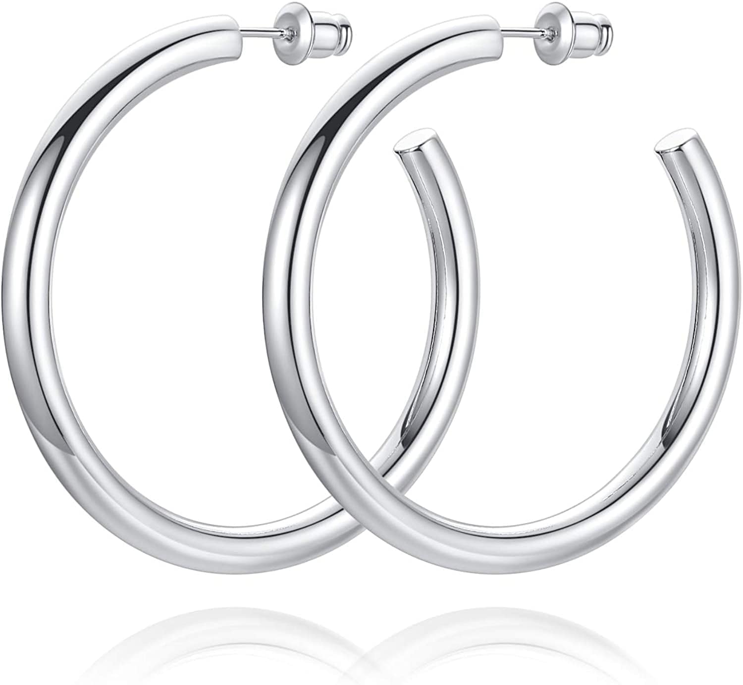 14K Gold Plated Chunky Gold Hoops High Polished Gold Hoop Earrings for Women Silver-45mm