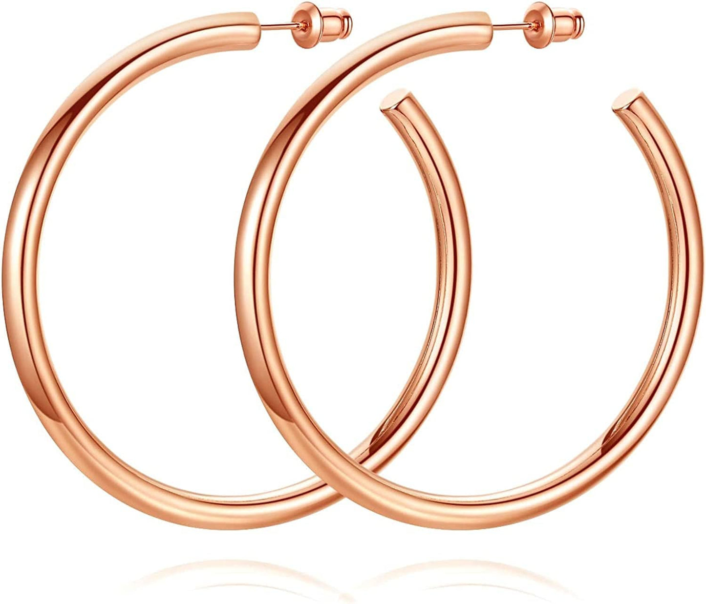14K Gold Plated Chunky Gold Hoops High Polished Gold Hoop Earrings for Women Rose Gold-55mm