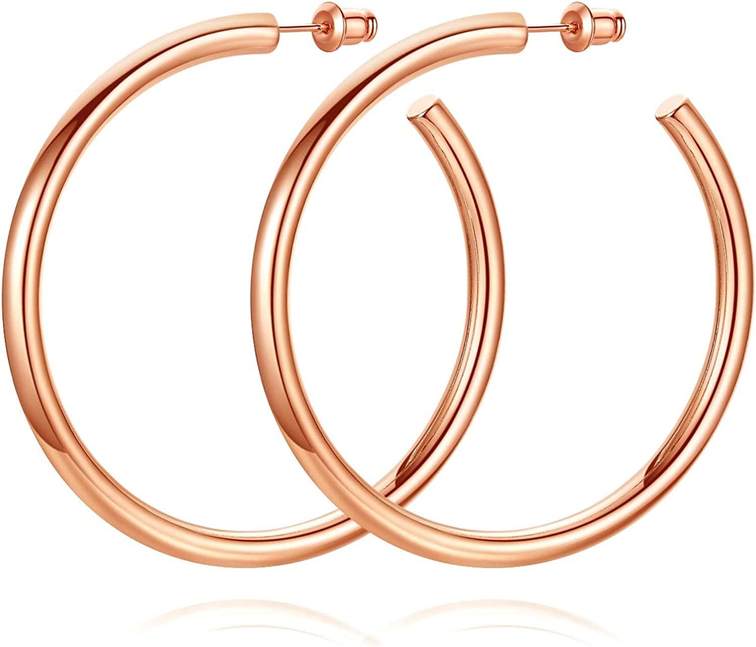 14K Gold Plated Chunky Gold Hoops High Polished Gold Hoop Earrings for Women Rose Gold-55mm