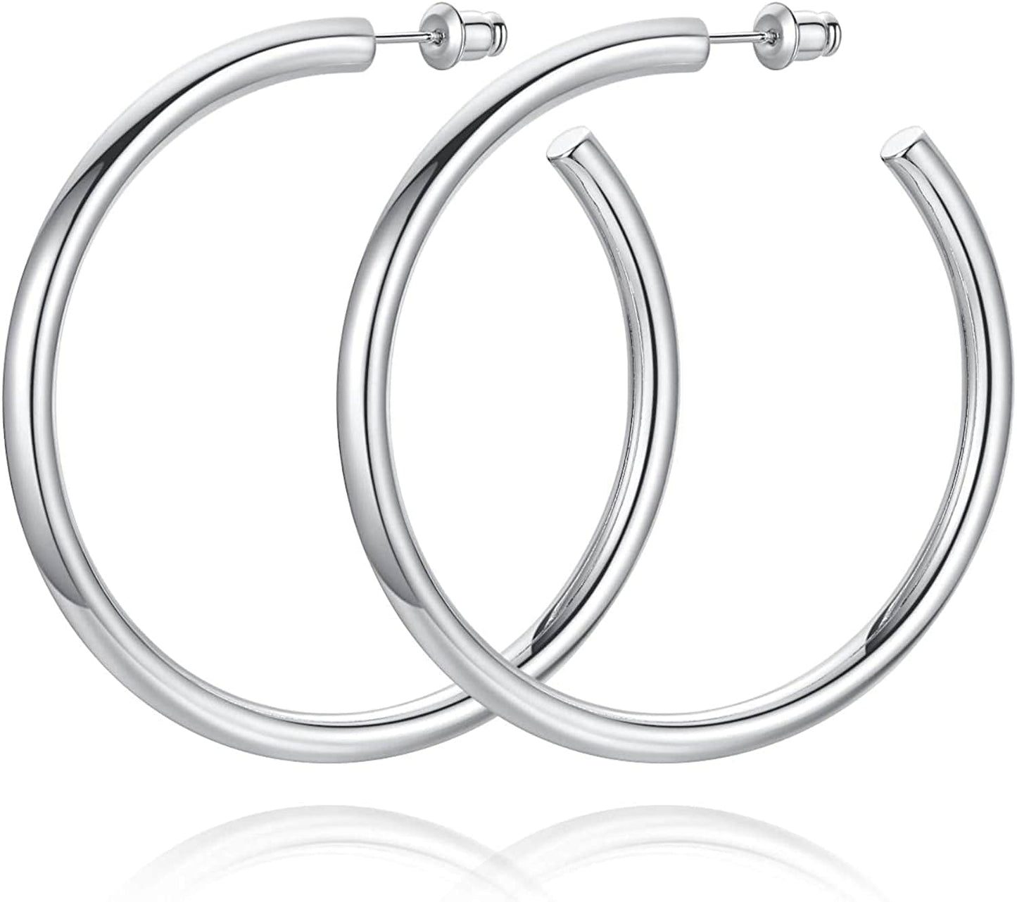 14K Gold Plated Chunky Gold Hoops High Polished Gold Hoop Earrings for Women Silver-55mm