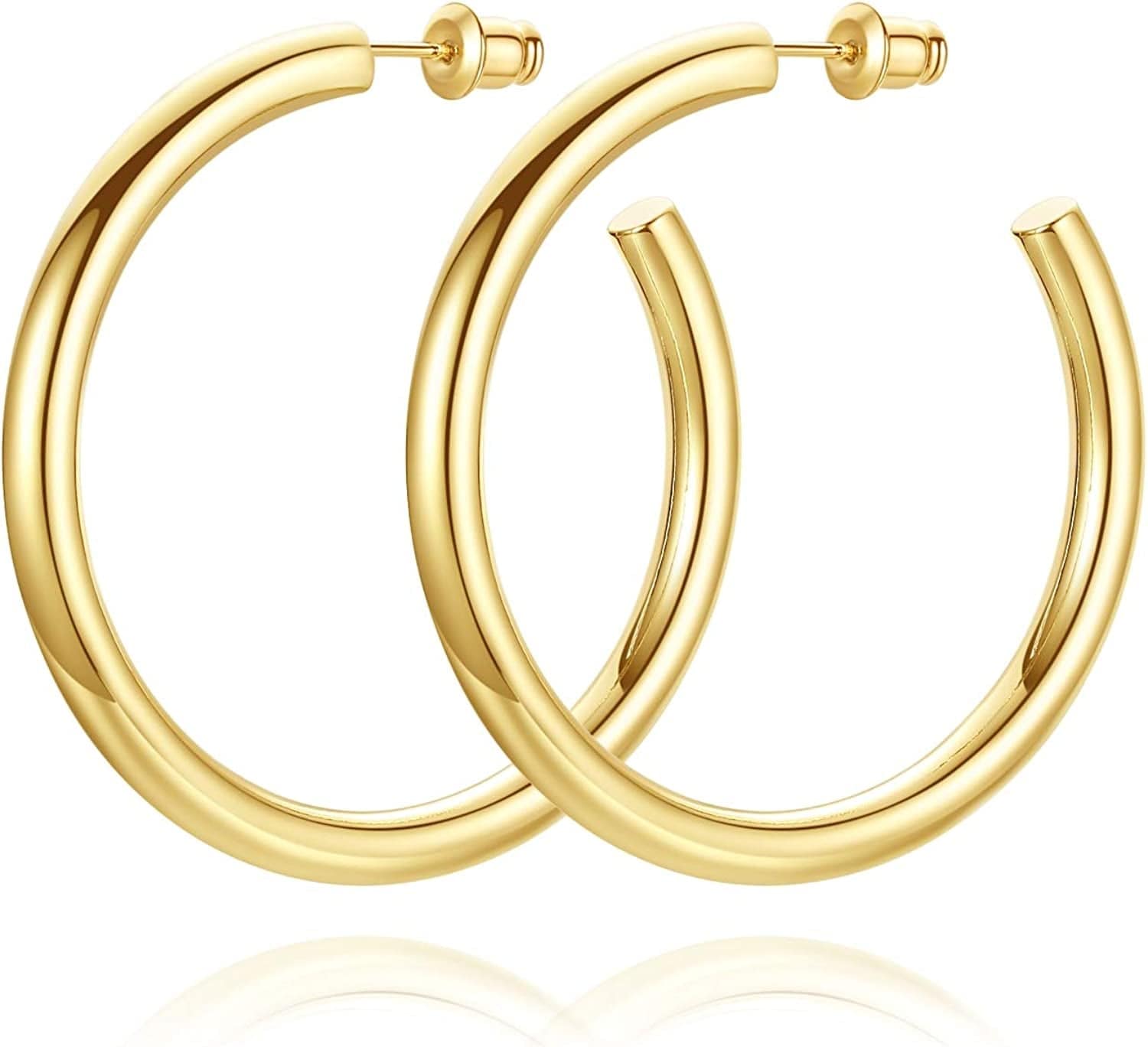 14K Gold Plated Chunky Gold Hoops High Polished Gold Hoop Earrings for Women Gold-45mm