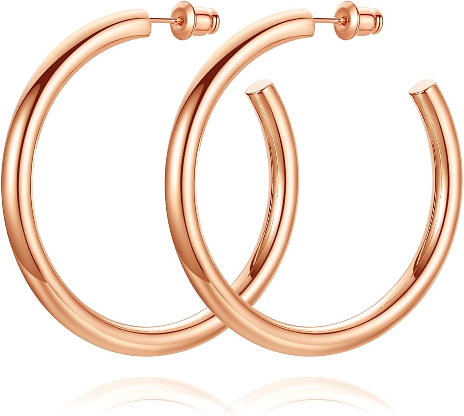 14K Gold Plated Chunky Gold Hoops High Polished Gold Hoop Earrings for Women Rose Gold-45mm