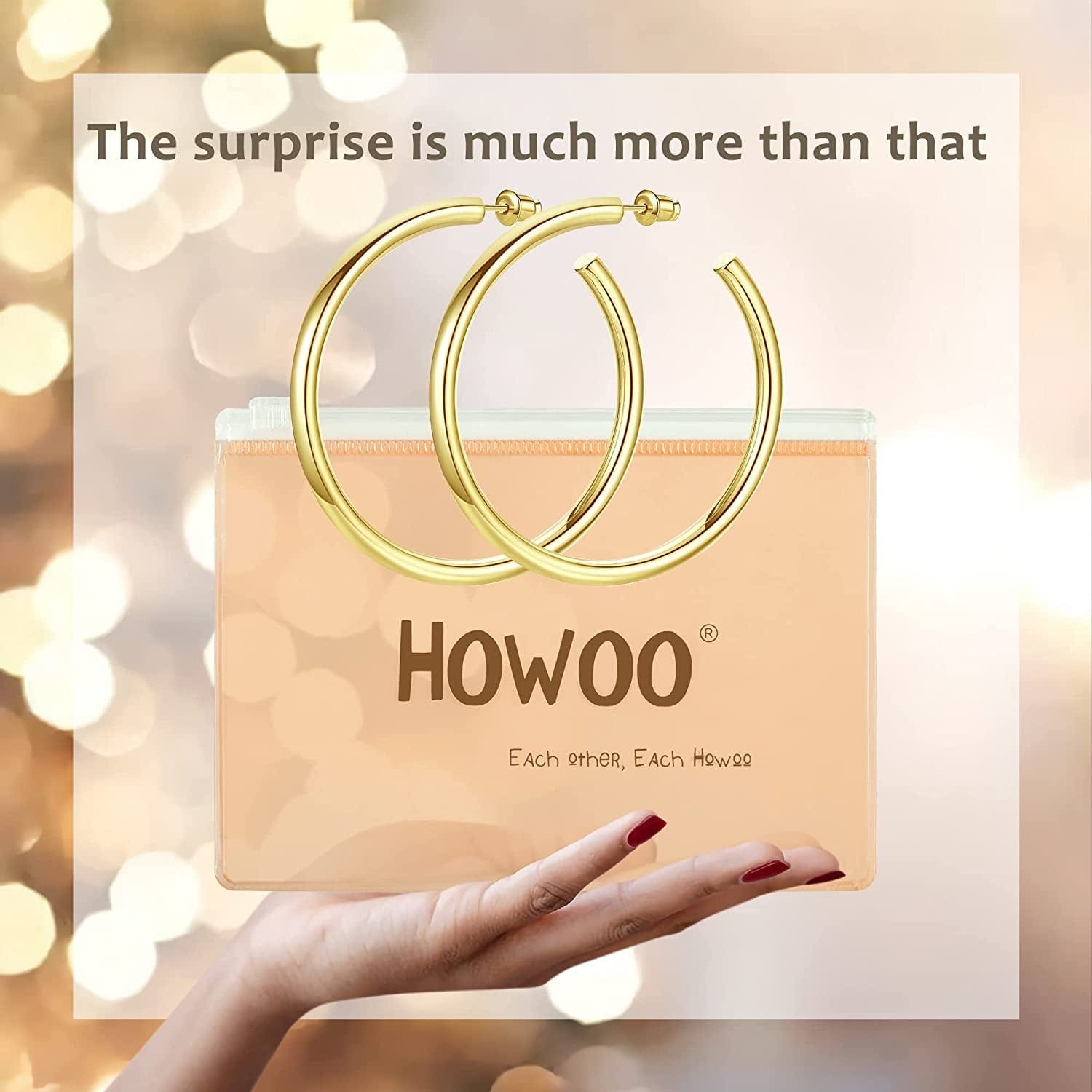 14K Gold Plated Chunky Gold Hoops High Polished Gold Hoop Earrings for Women