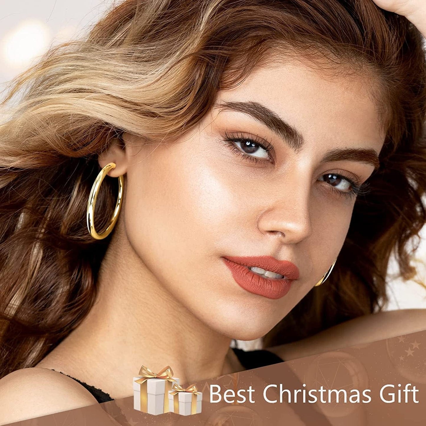 14K Gold Plated Chunky Gold Hoops High Polished Gold Hoop Earrings for Women