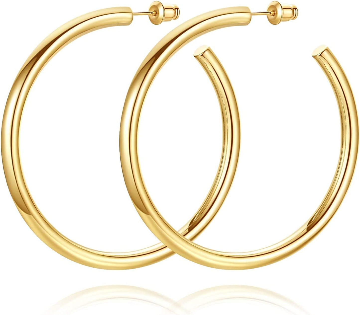 14K Gold Plated Chunky Gold Hoops High Polished Gold Hoop Earrings for Women Gold-55mm
