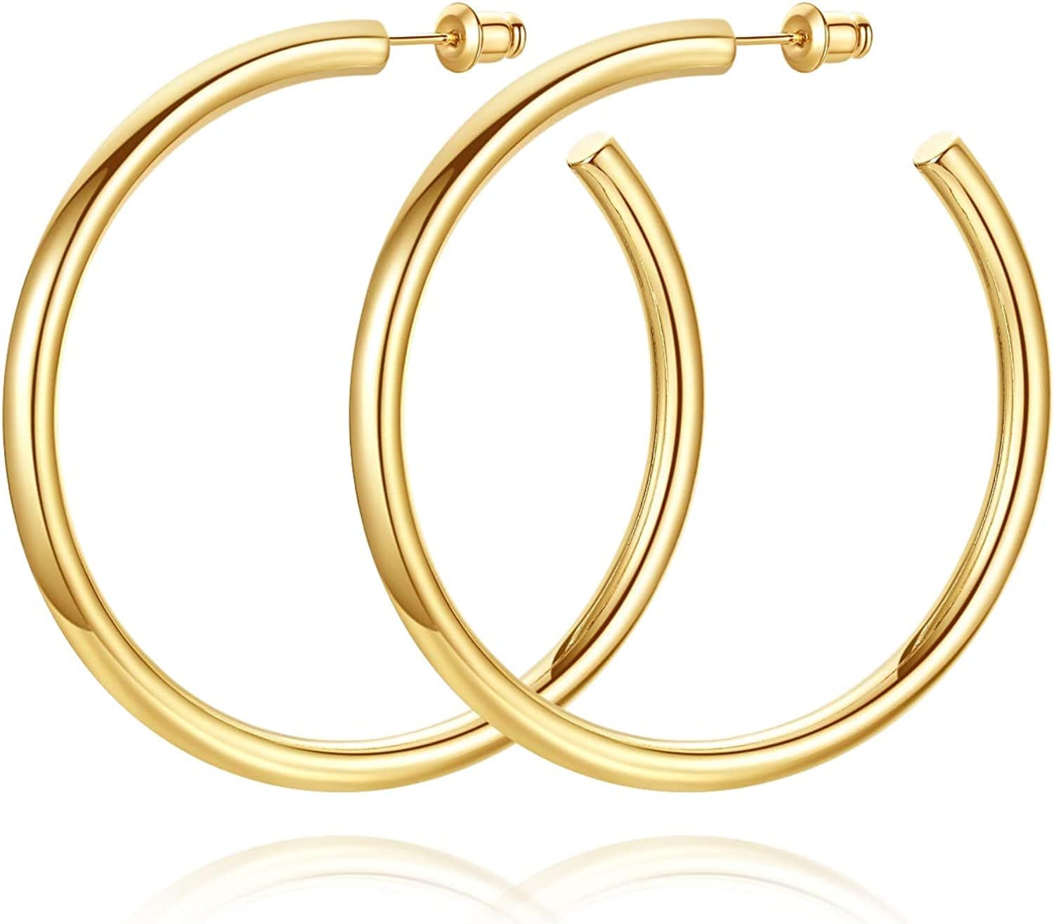 14K Gold Plated Chunky Gold Hoops High Polished Gold Hoop Earrings for Women Gold-55mm