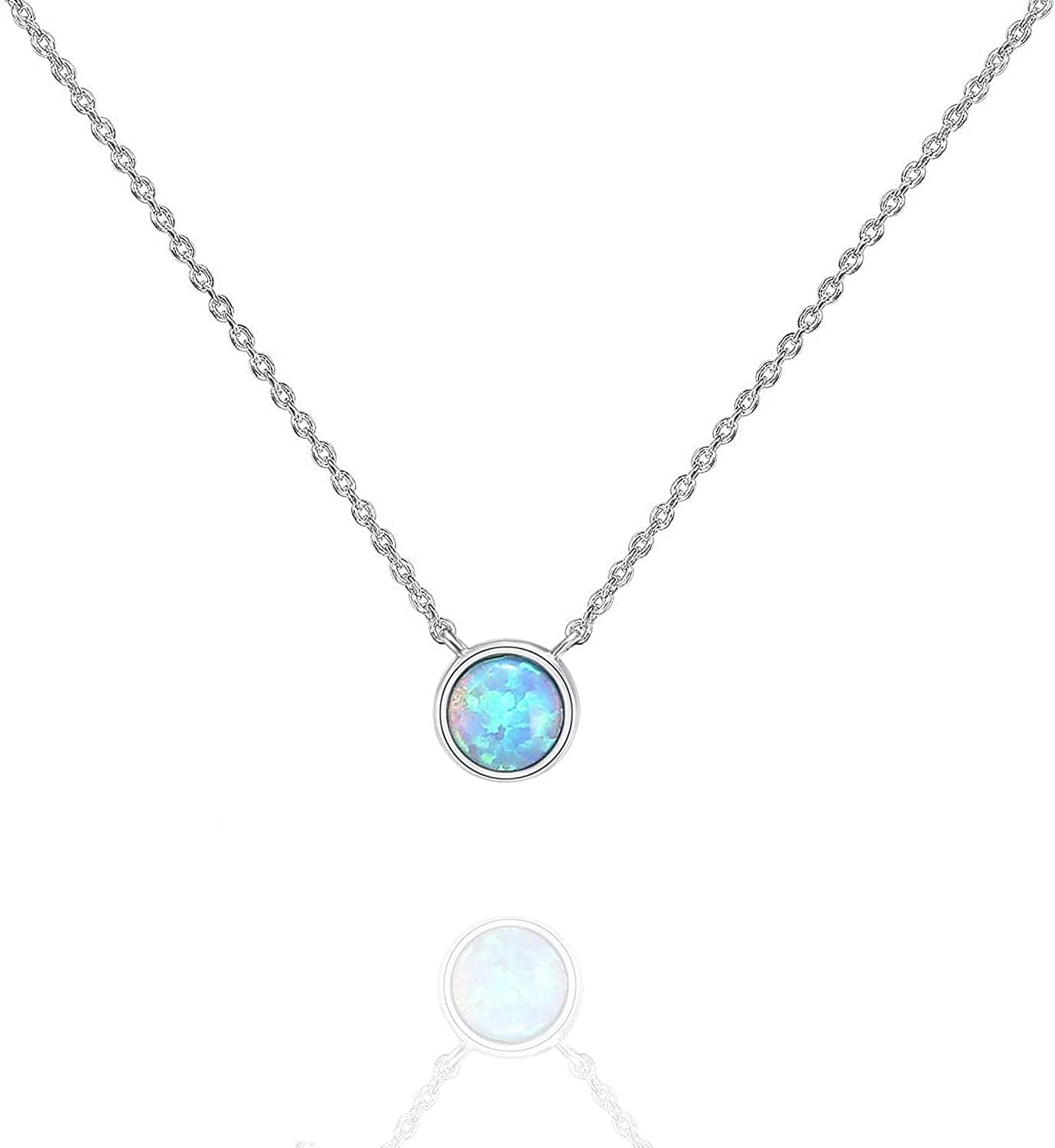 14K Gold Plated Created Opal Necklace | Opal Necklaces for Women Round / White Gold