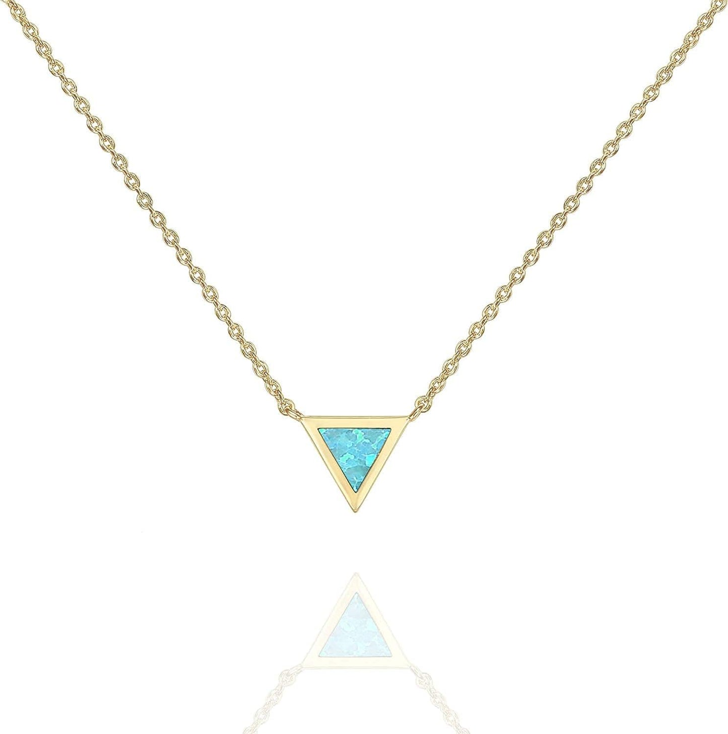 14K Gold Plated Created Opal Necklace | Opal Necklaces for Women Triangle / Yellow Gold