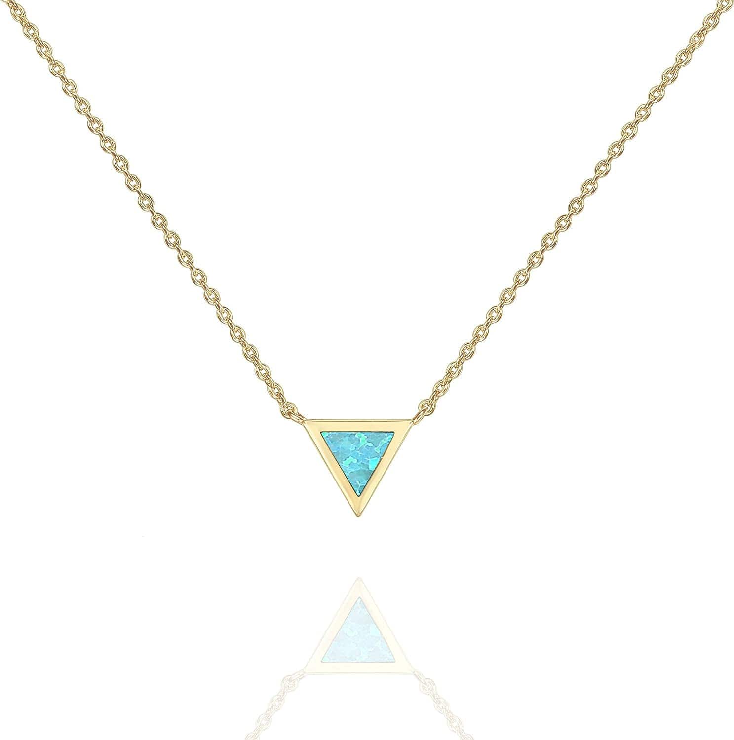 14K Gold Plated Created Opal Necklace | Opal Necklaces for Women Triangle / Yellow Gold