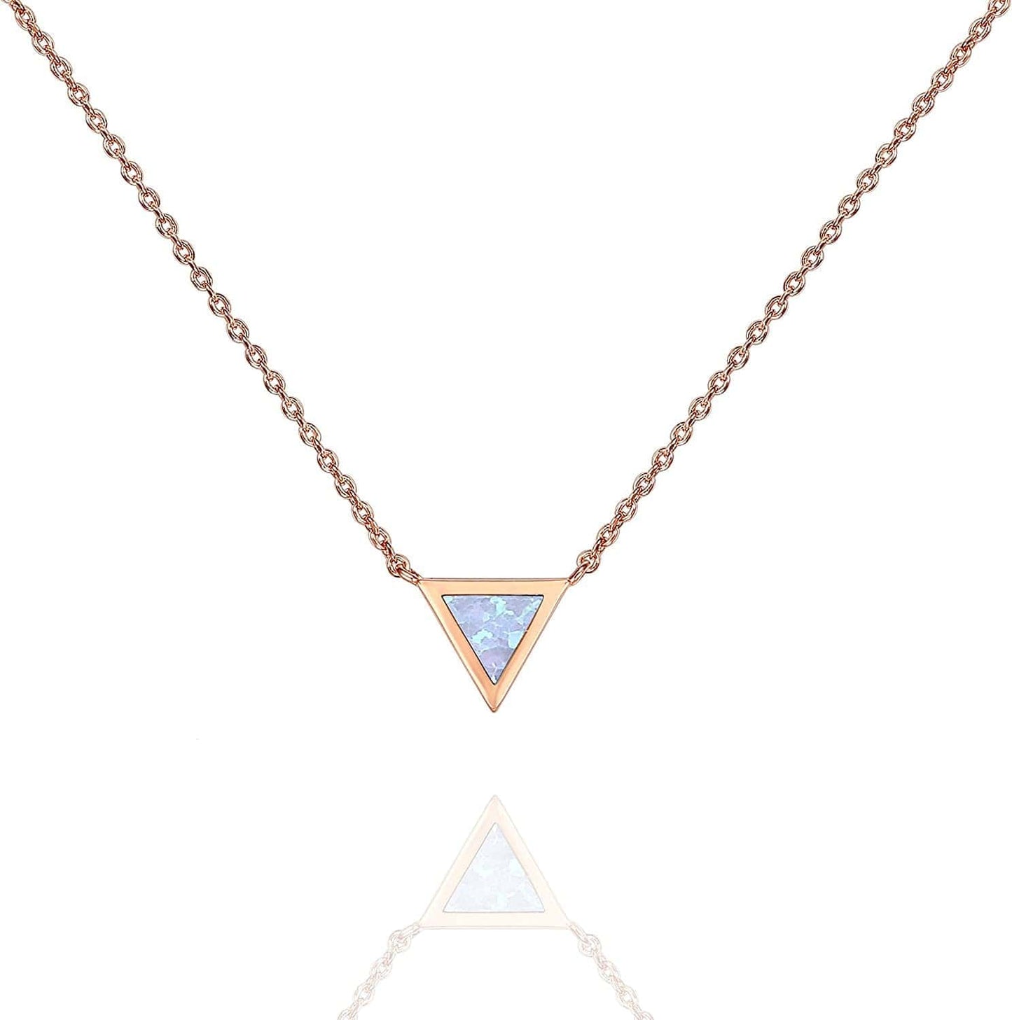 14K Gold Plated Created Opal Necklace | Opal Necklaces for Women Triangle / Rose Gold