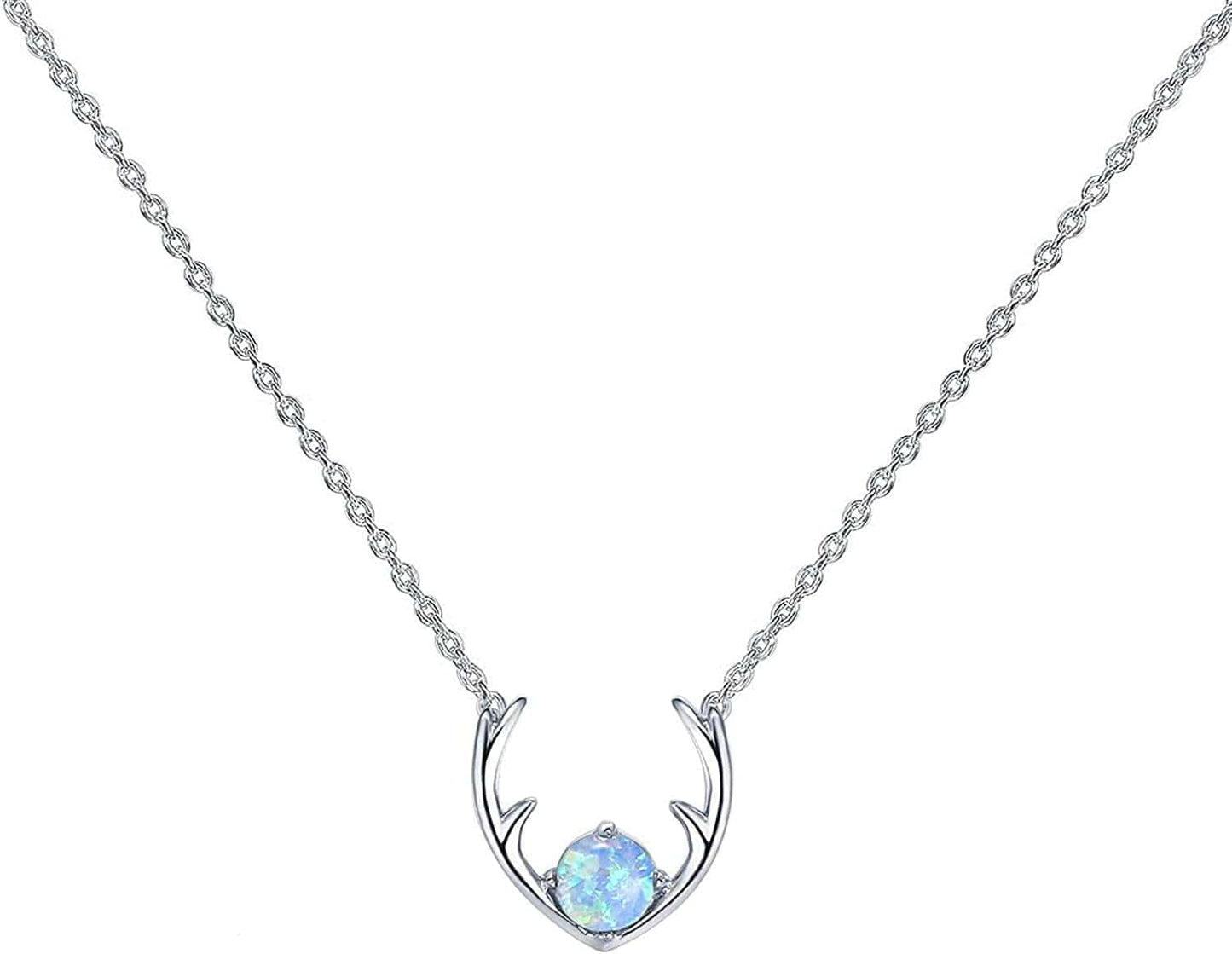 14K Gold Plated Created Opal Necklace | Opal Necklaces for Women Antler / White Gold