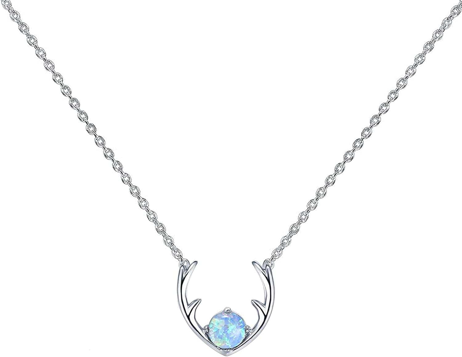 14K Gold Plated Created Opal Necklace | Opal Necklaces for Women Antler / White Gold