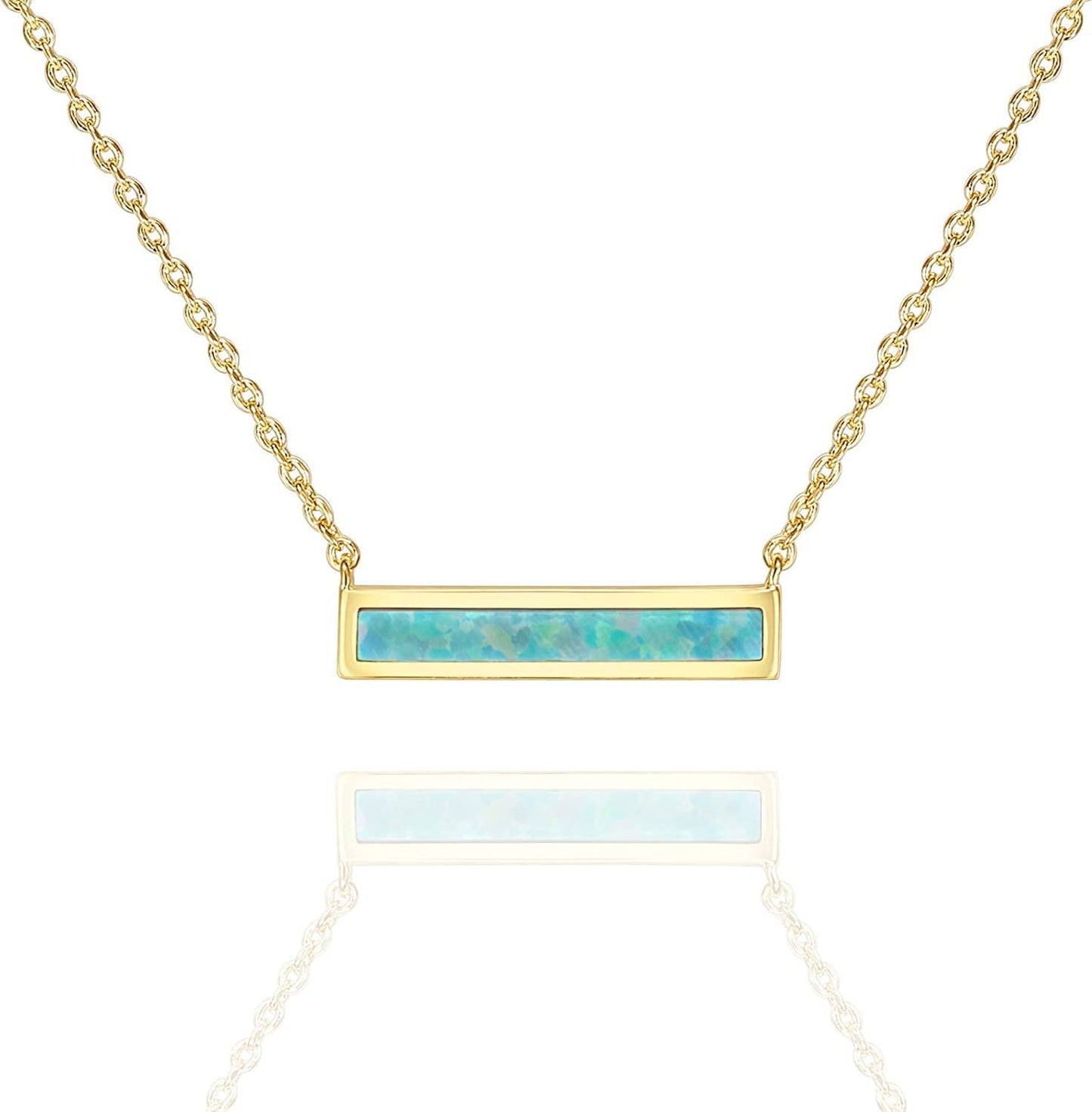 14K Gold Plated Created Opal Necklace | Opal Necklaces for Women Bar / Yellow Gold