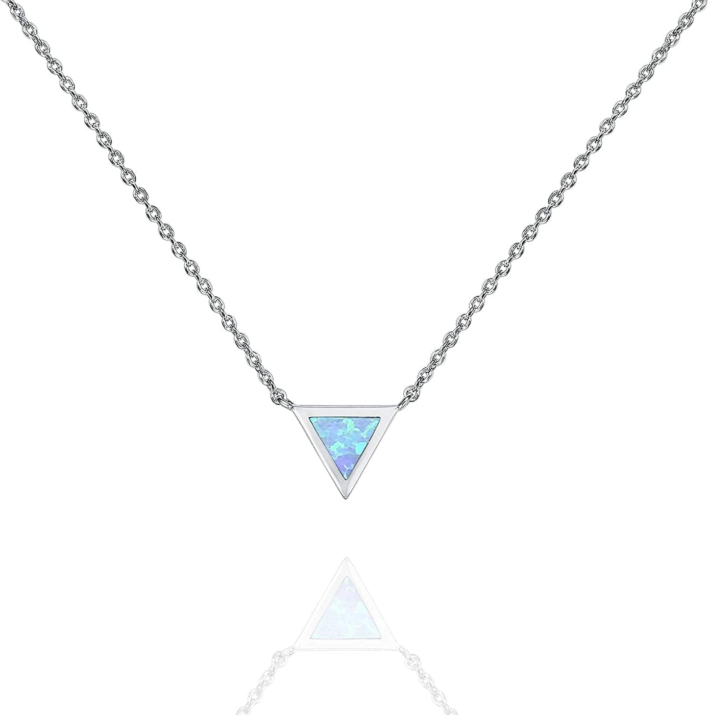 14K Gold Plated Created Opal Necklace | Opal Necklaces for Women Triangle / White Gold