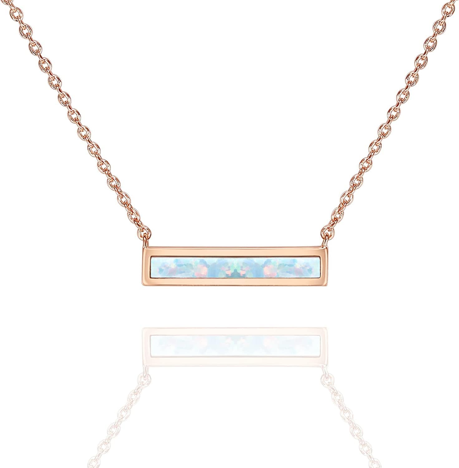14K Gold Plated Created Opal Necklace | Opal Necklaces for Women Bar / Rose Gold