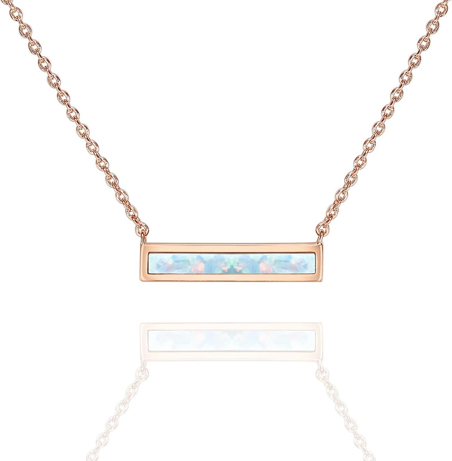 14K Gold Plated Created Opal Necklace | Opal Necklaces for Women Bar / Rose Gold