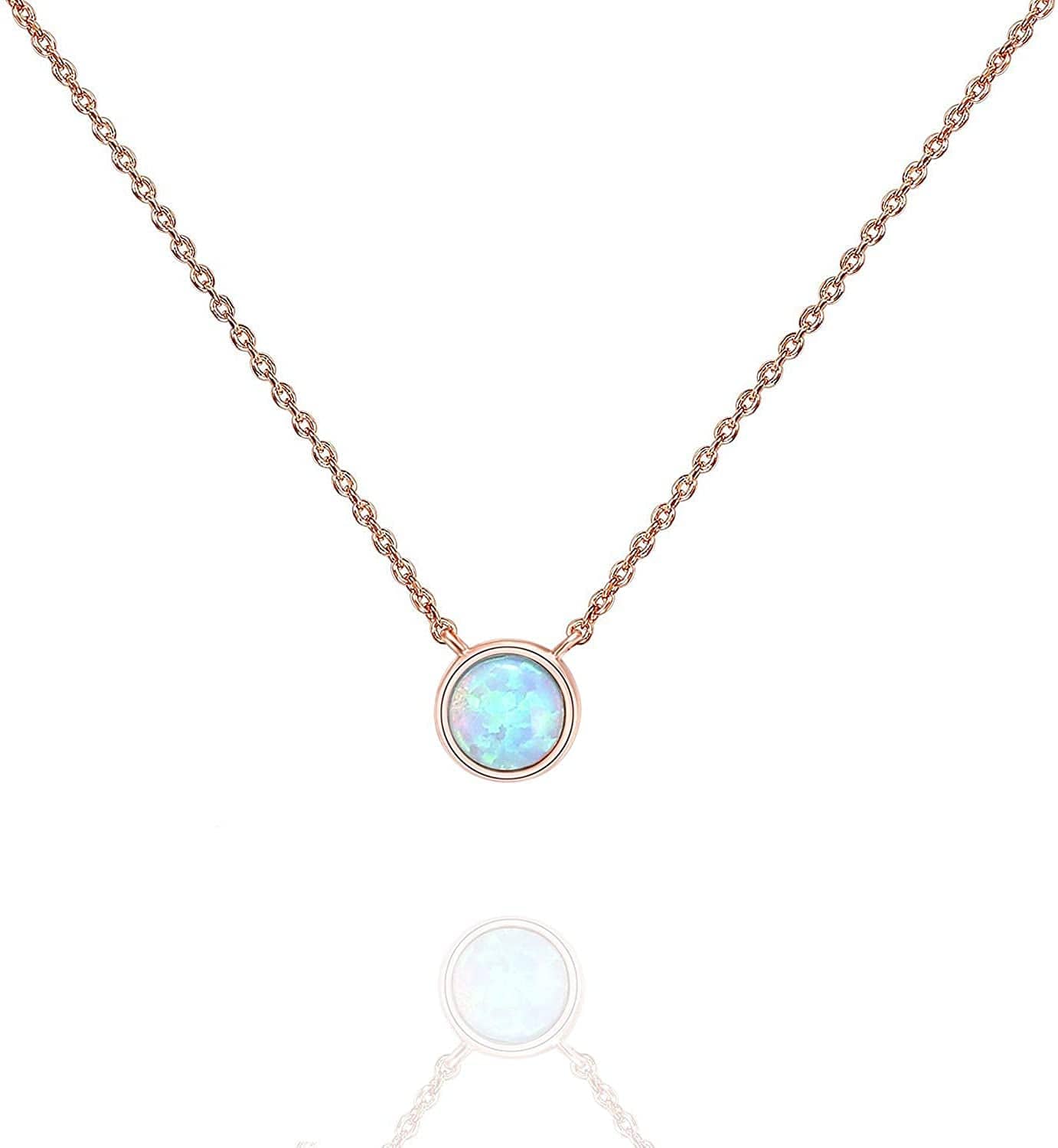 14K Gold Plated Created Opal Necklace | Opal Necklaces for Women Round / Rose Gold