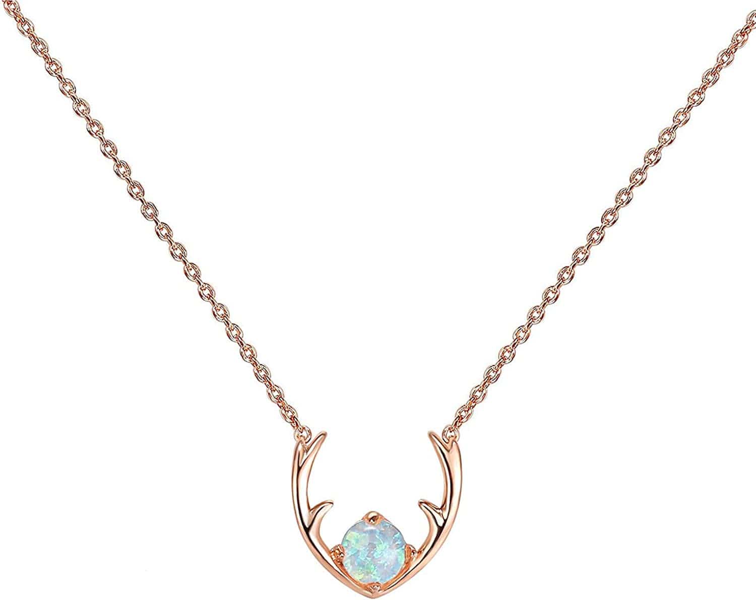 14K Gold Plated Created Opal Necklace | Opal Necklaces for Women Antler / Rose Gold