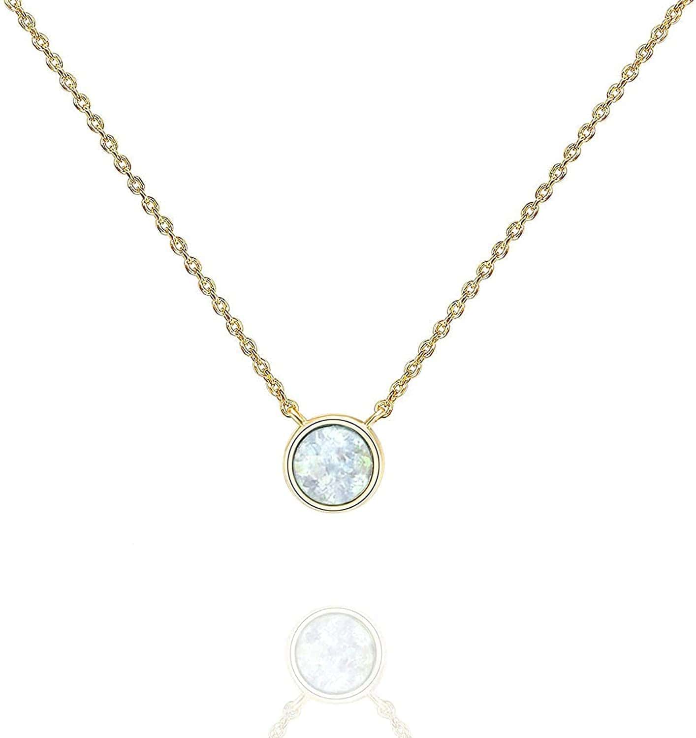 14K Gold Plated Created Opal Necklace | Opal Necklaces for Women Round / vermeil - yellow