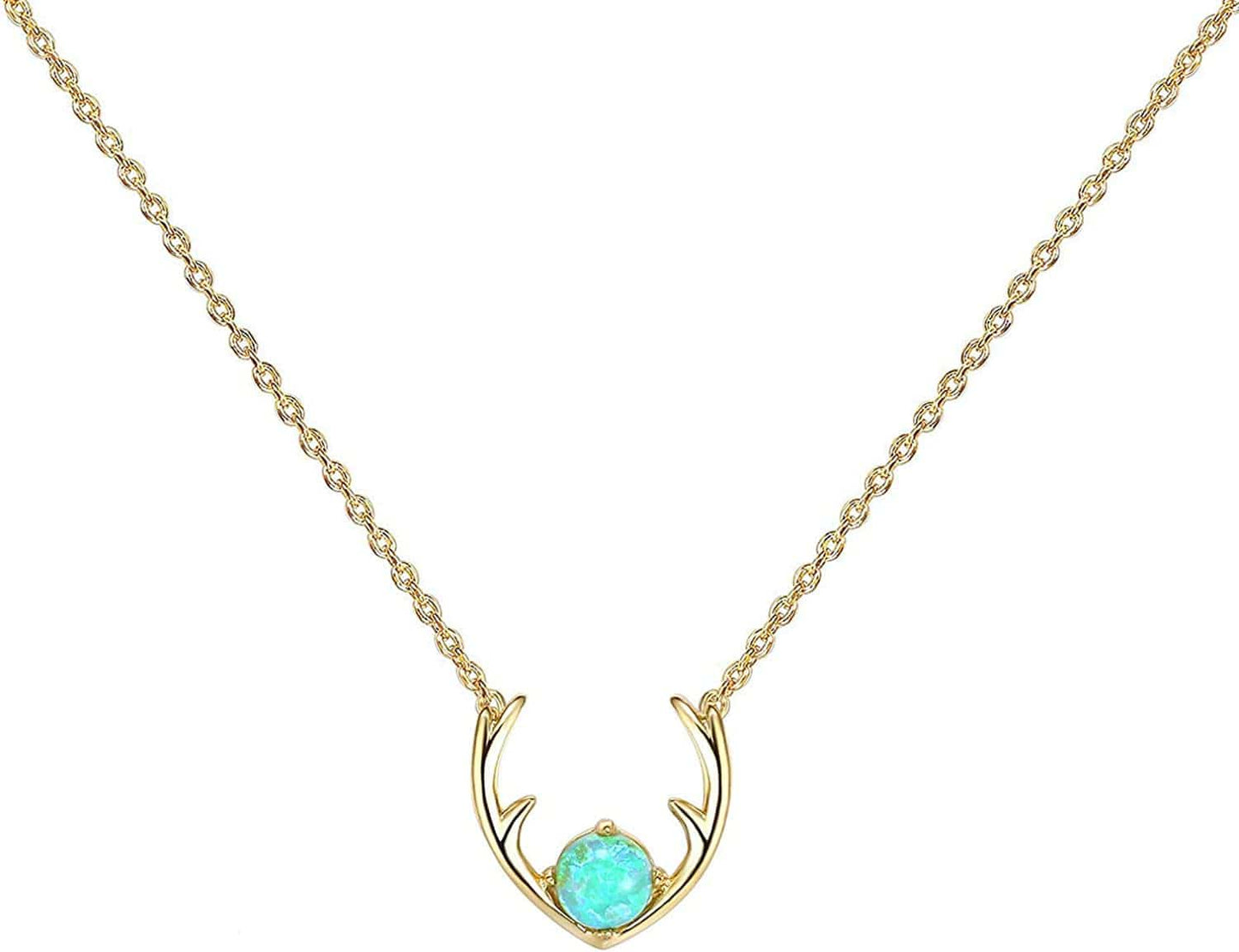 14K Gold Plated Created Opal Necklace | Opal Necklaces for Women Antler / Yellow Gold