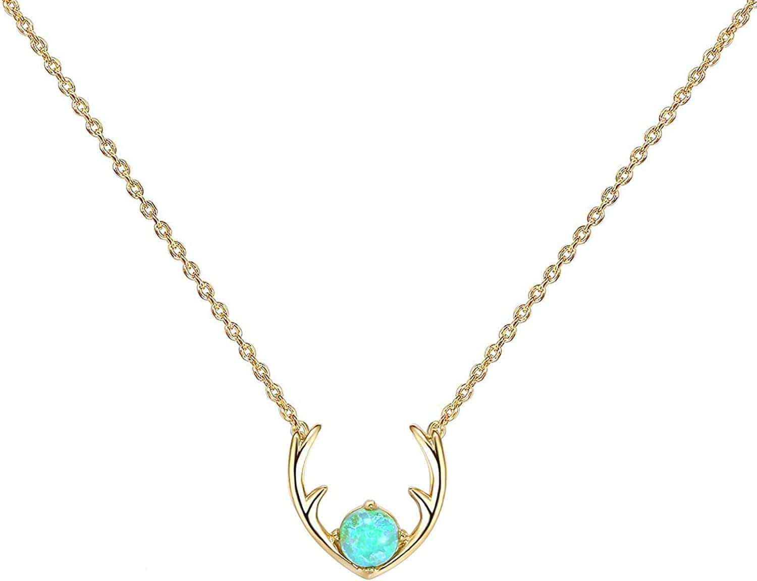 14K Gold Plated Created Opal Necklace | Opal Necklaces for Women Antler / Yellow Gold