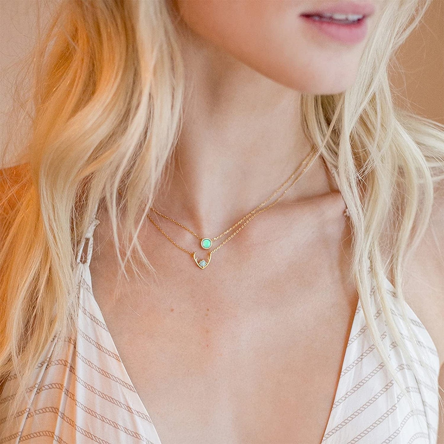 14K Gold Plated Created Opal Necklace | Opal Necklaces for Women