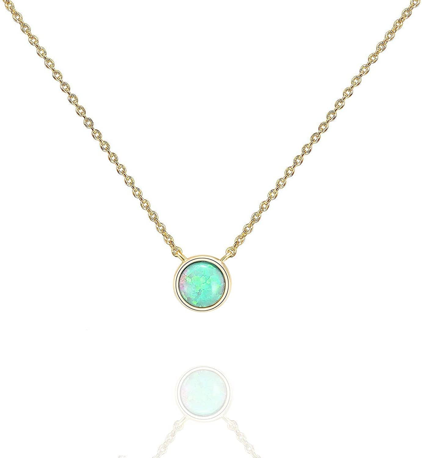 14K Gold Plated Created Opal Necklace | Opal Necklaces for Women Round / Yellow Gold