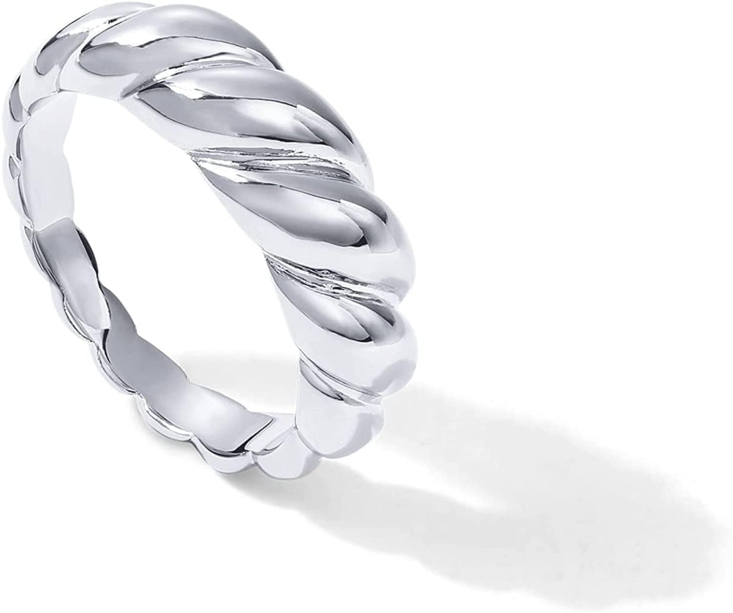 14K Gold Plated Croissant Dome Ring | Twisted Braided Gold Plated Ring | Chunky Signet Ring White - Croissant / 9