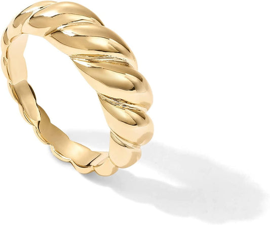 14K Gold Plated Croissant Dome Ring | Twisted Braided Gold Plated Ring | Chunky Signet Ring Yellow - Croissant Veremeil / 8