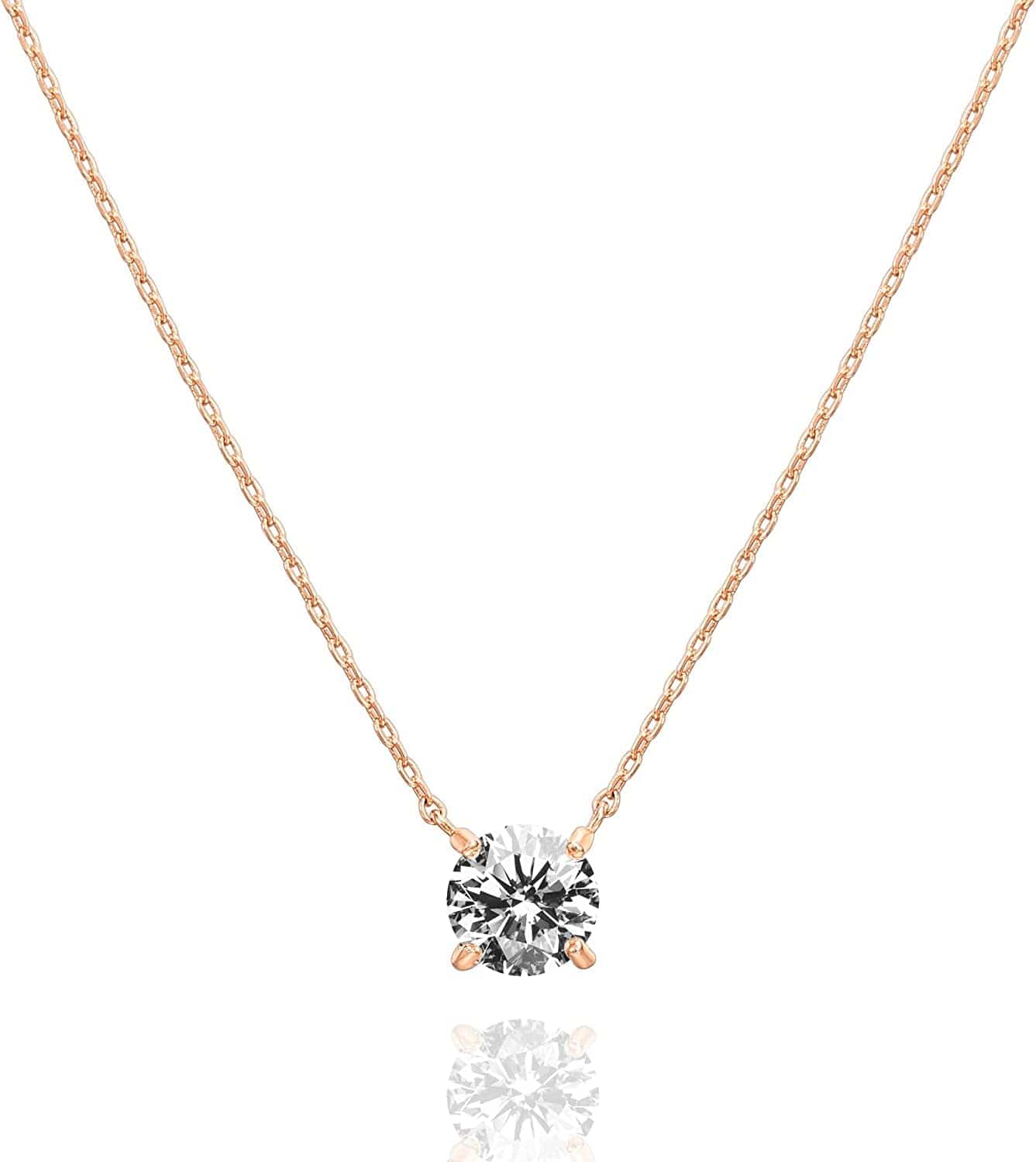 14K Gold Plated Crystal Solitaire 1.5 Carat (7.3Mm) CZ Dainty Choker Necklace | Gold Necklaces for Women Rose / gold plated