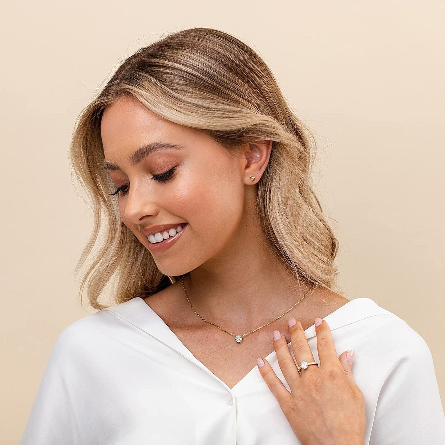 14K Gold Plated Crystal Solitaire 1.5 Carat (7.3Mm) CZ Dainty Choker Necklace | Gold Necklaces for Women
