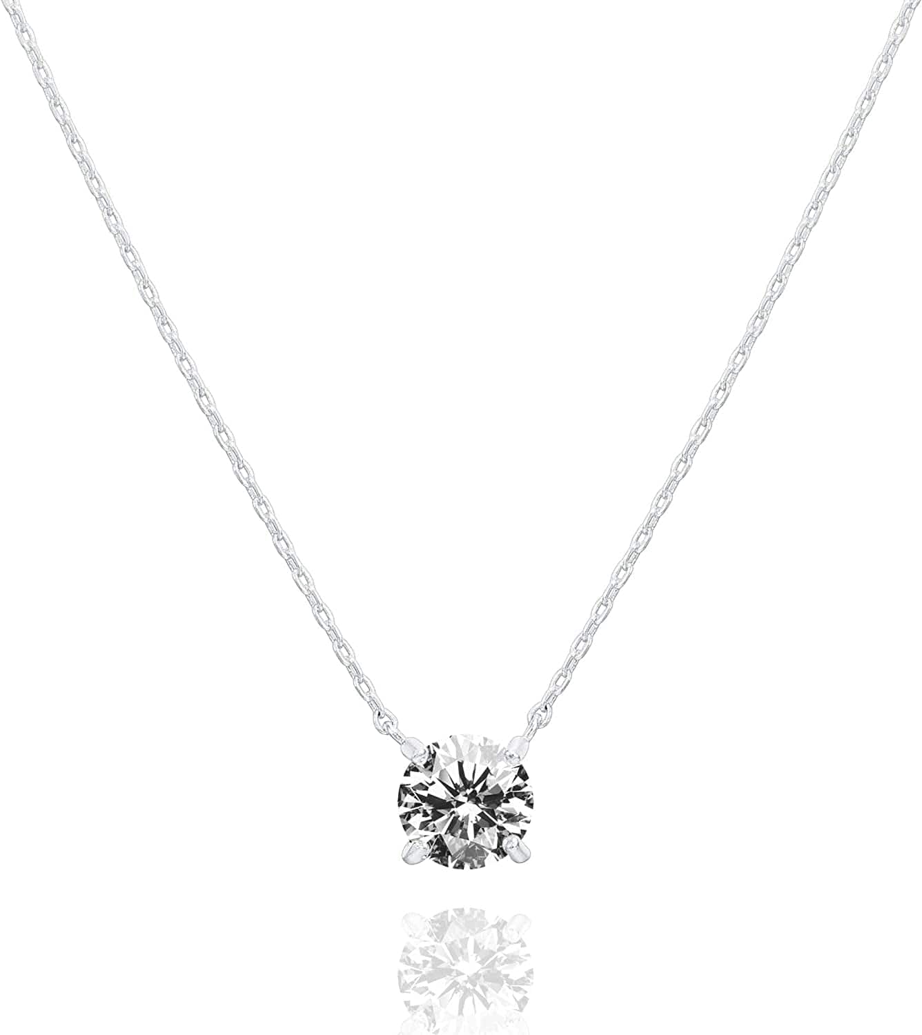 14K Gold Plated Crystal Solitaire 1.5 Carat (7.3Mm) CZ Dainty Choker Necklace | Gold Necklaces for Women White / gold plated