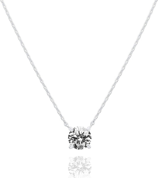 14K Gold Plated Crystal Solitaire 1.5 Carat (7.3Mm) CZ Dainty Choker Necklace | Gold Necklaces for Women White / gold plated