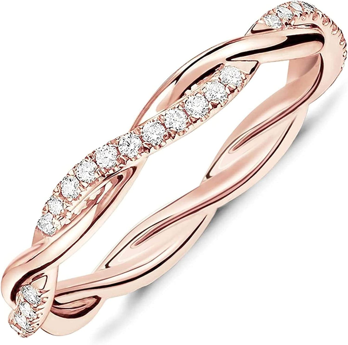14K Gold Plated Cubic Zirconia Twisted Rope Eternity Band for Women vermeil - rose / 6