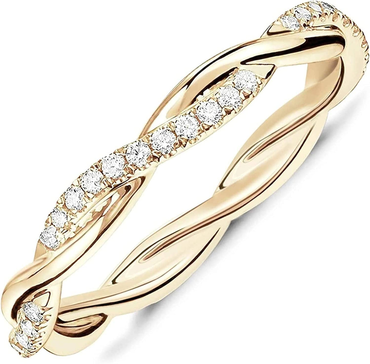 14K Gold Plated Cubic Zirconia Twisted Rope Eternity Band for Women vermeil - yellow / 6