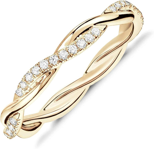 14K Gold Plated Cubic Zirconia Twisted Rope Eternity Band for Women plated - yellow / 7