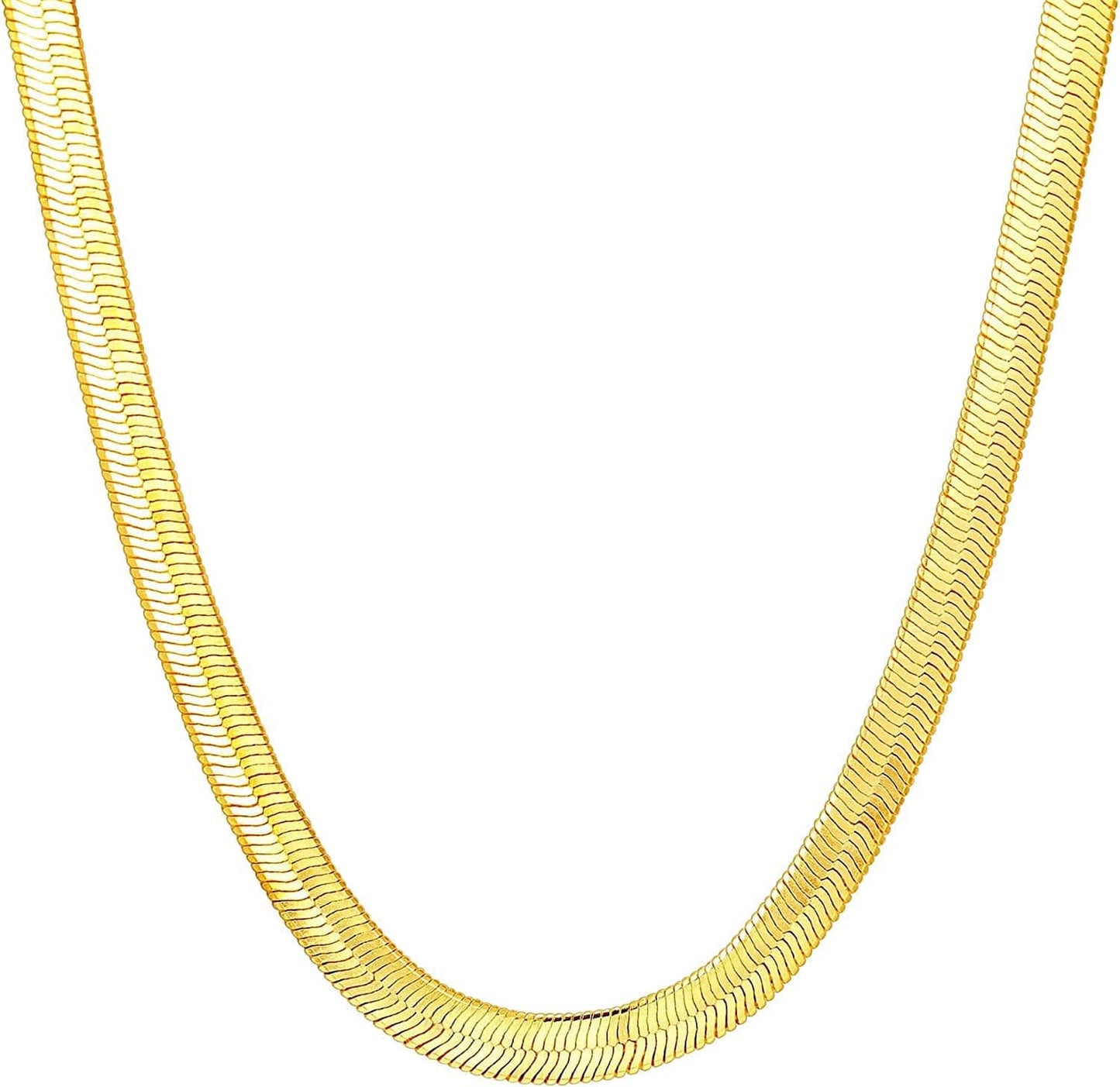 14K Gold Plated Curb Paperclip Box Sphere Bead Snake Herringbone and Figaro Chain Adjustable Necklace Snake-L / yellow gold plated
