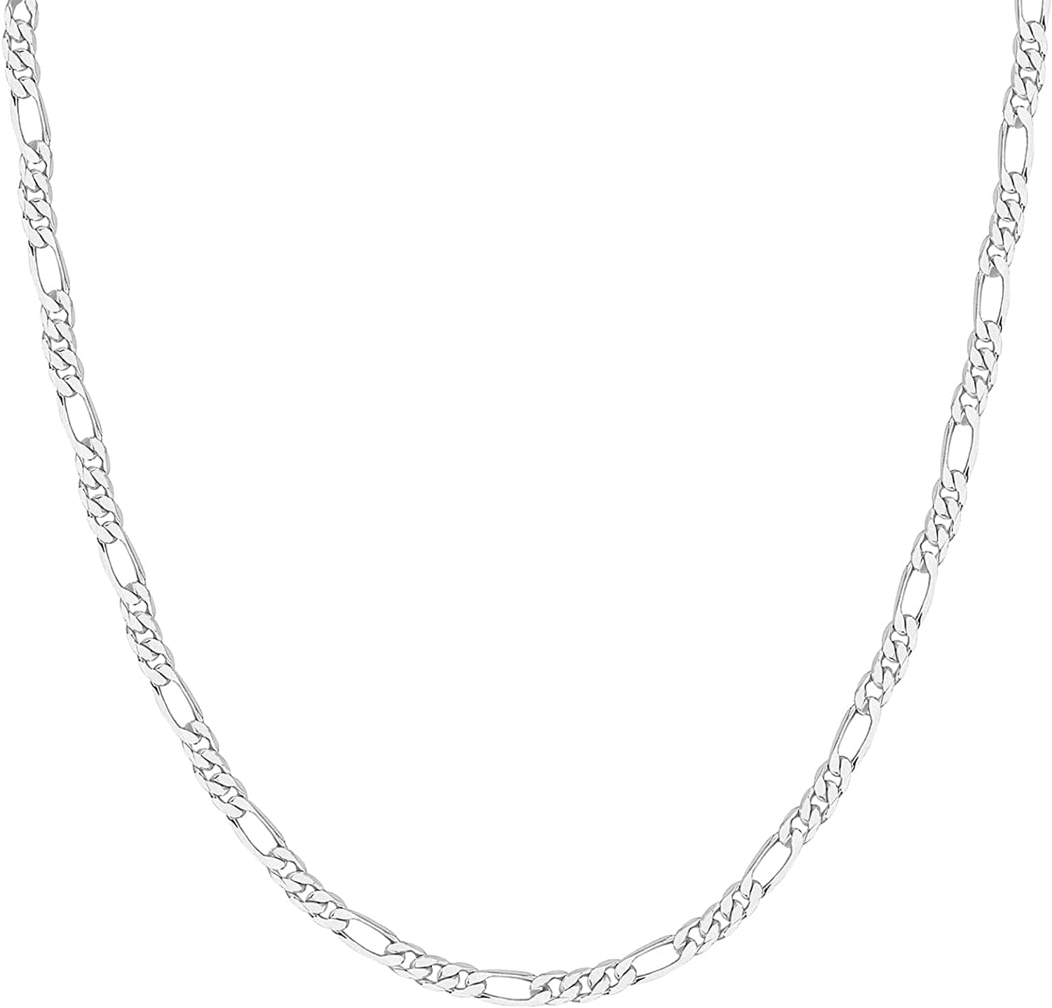 14K Gold Plated Curb Paperclip Box Sphere Bead Snake Herringbone and Figaro Chain Adjustable Necklace Figaro-M / white gold plated