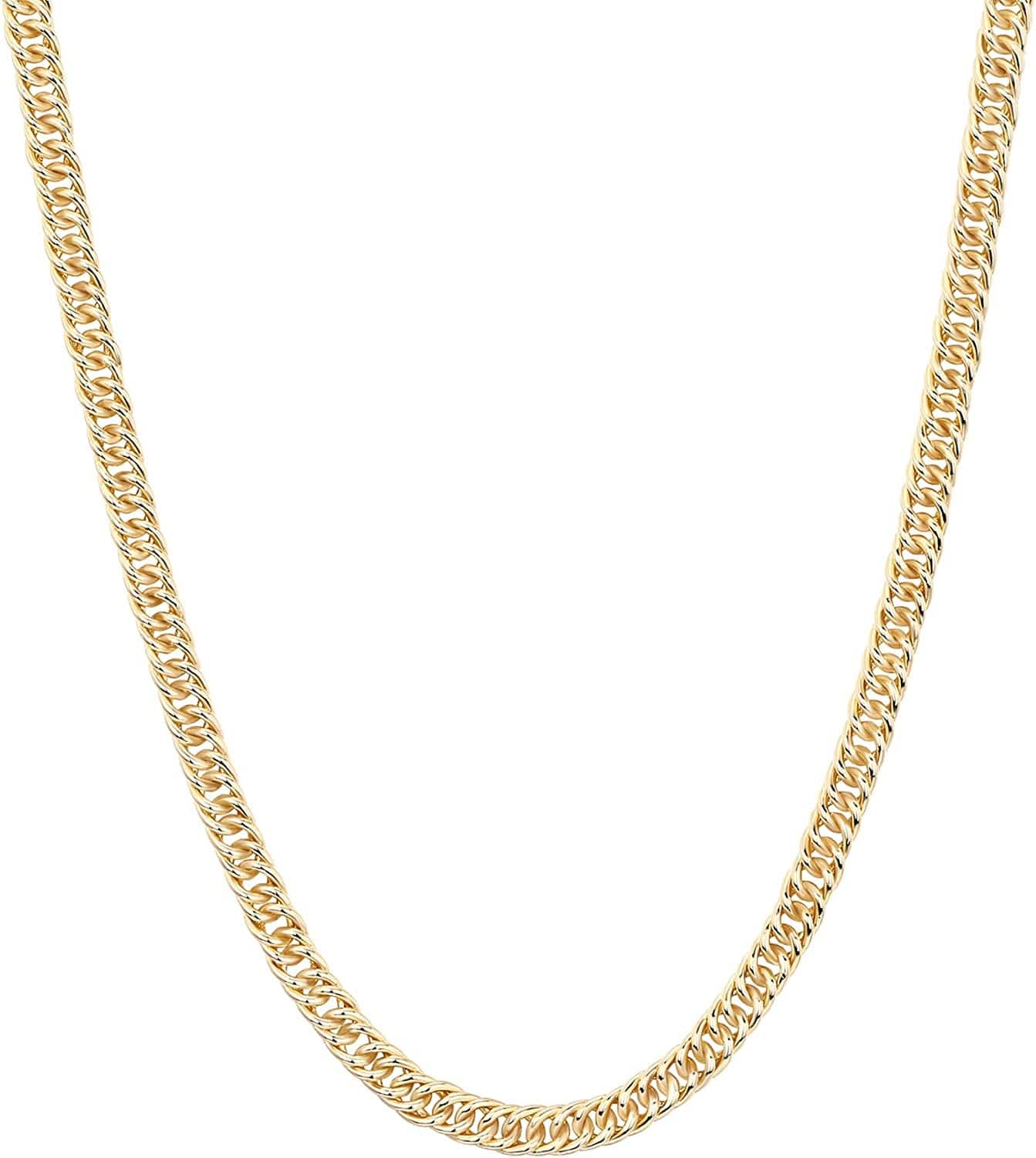 14K Gold Plated Curb Paperclip Box Sphere Bead Snake Herringbone and Figaro Chain Adjustable Necklace Curb-2x / yellow gold plated