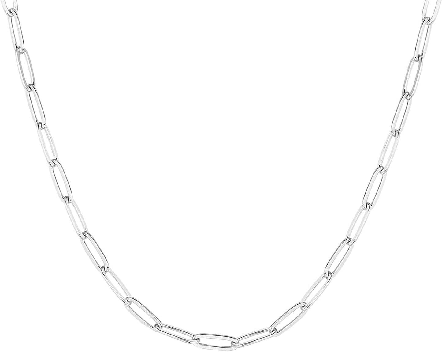 14K Gold Plated Curb Paperclip Box Sphere Bead Snake Herringbone and Figaro Chain Adjustable Necklace Paperclip-L / white gold plated