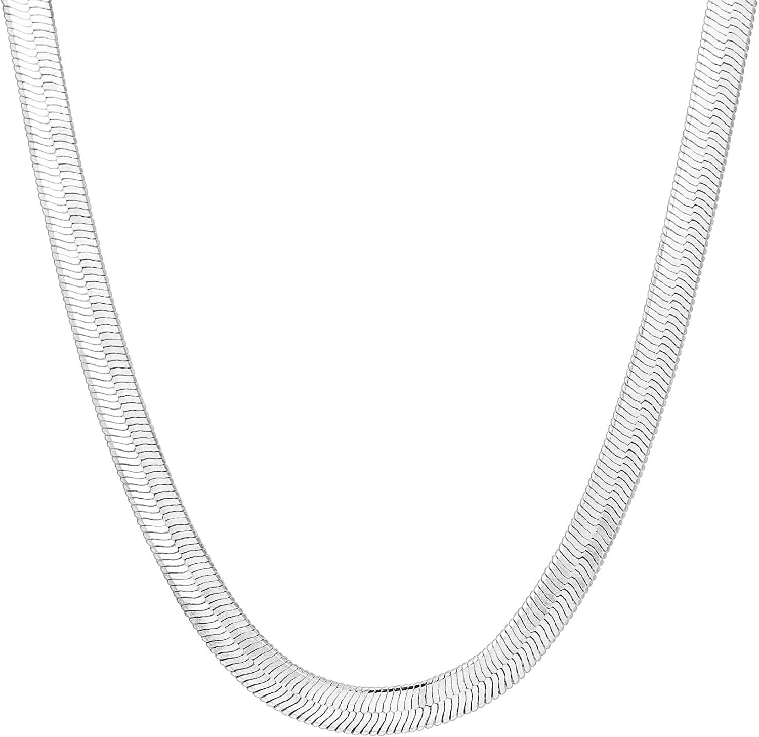 14K Gold Plated Curb Paperclip Box Sphere Bead Snake Herringbone and Figaro Chain Adjustable Necklace Snake-L / white gold plated