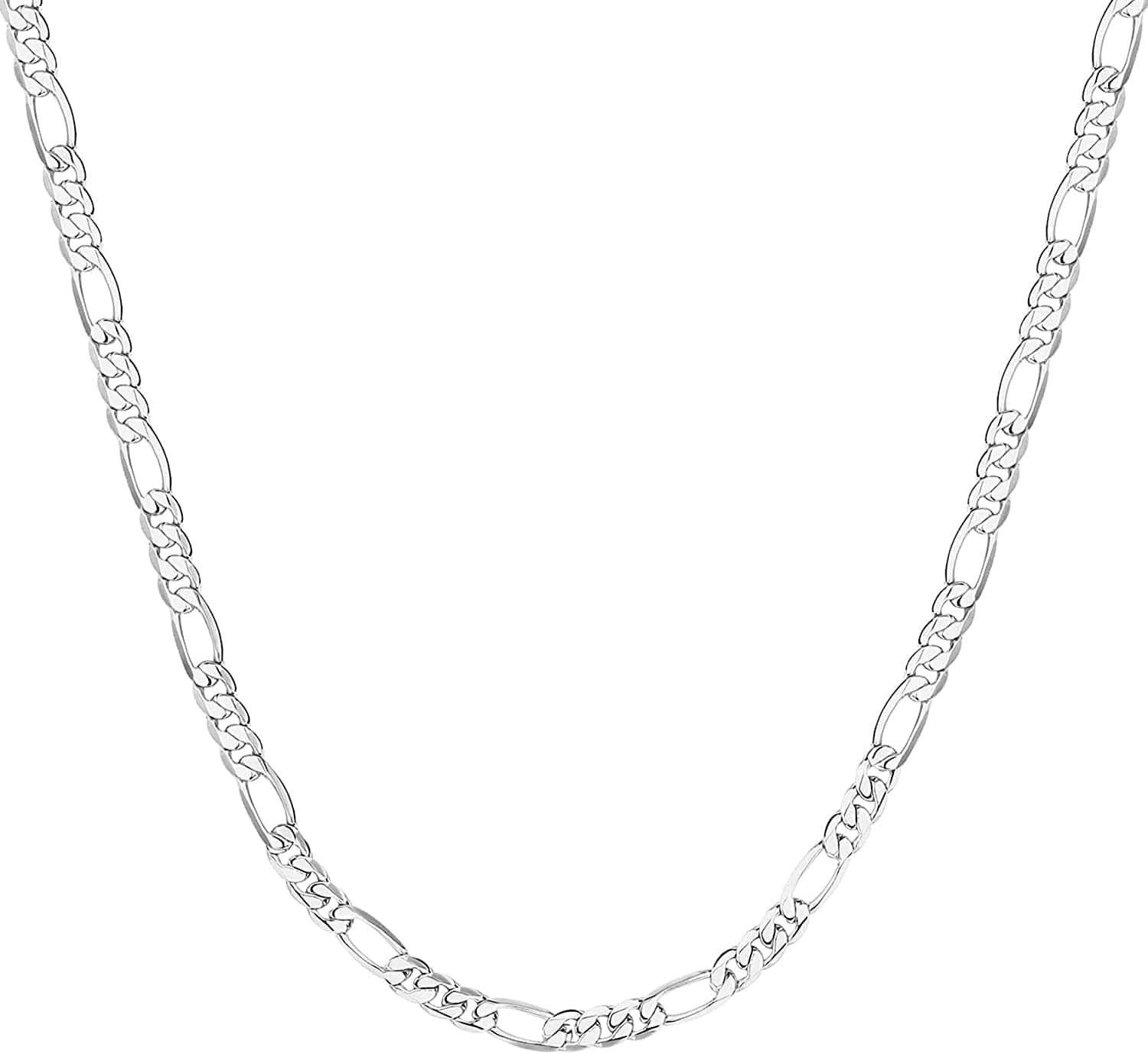 14K Gold Plated Curb Paperclip Box Sphere Bead Snake Herringbone and Figaro Chain Adjustable Necklace Figaro-L / white gold plated