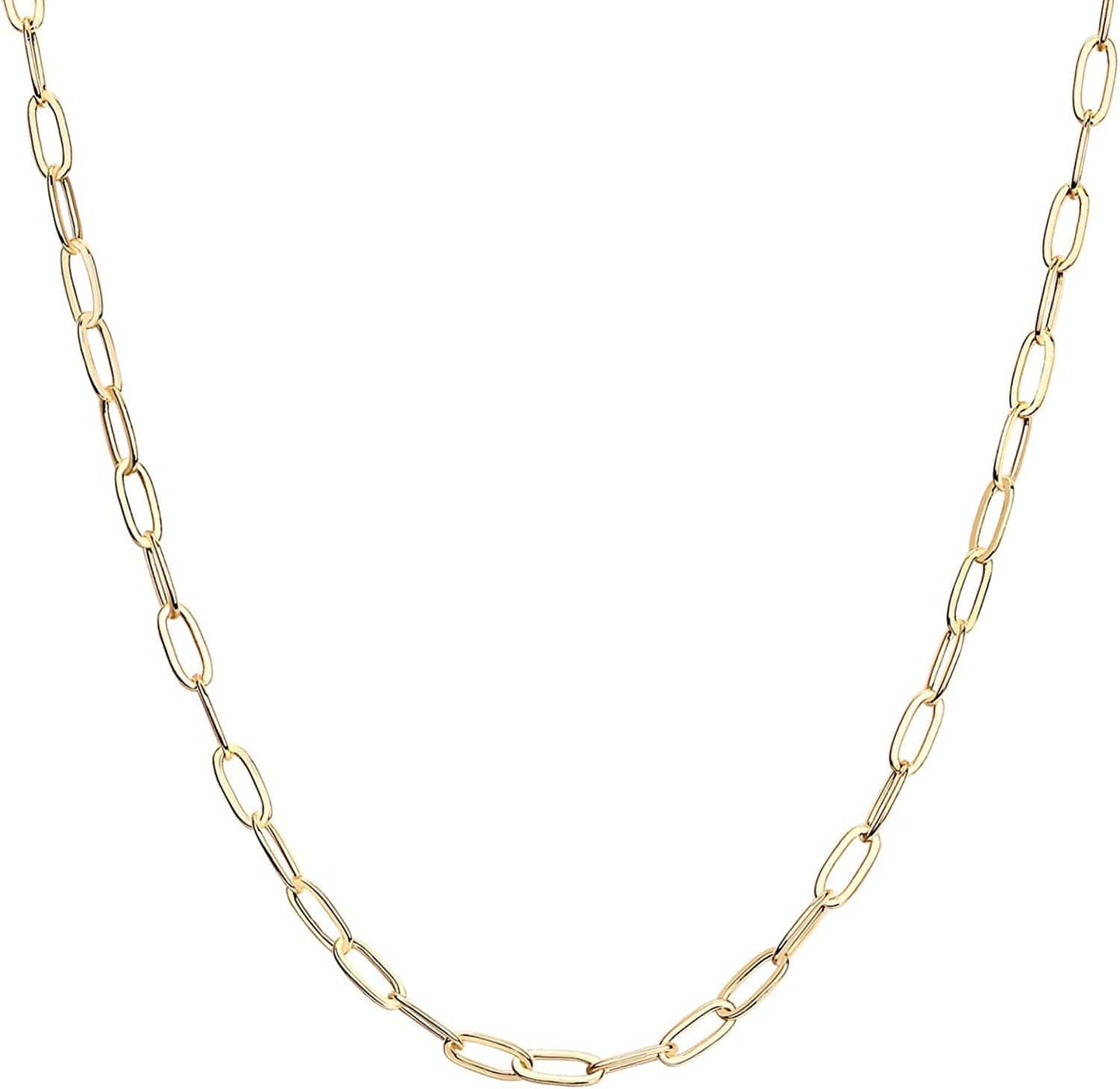 14K Gold Plated Curb Paperclip Box Sphere Bead Snake Herringbone and Figaro Chain Adjustable Necklace Paperclip-S / vermeil - yellow
