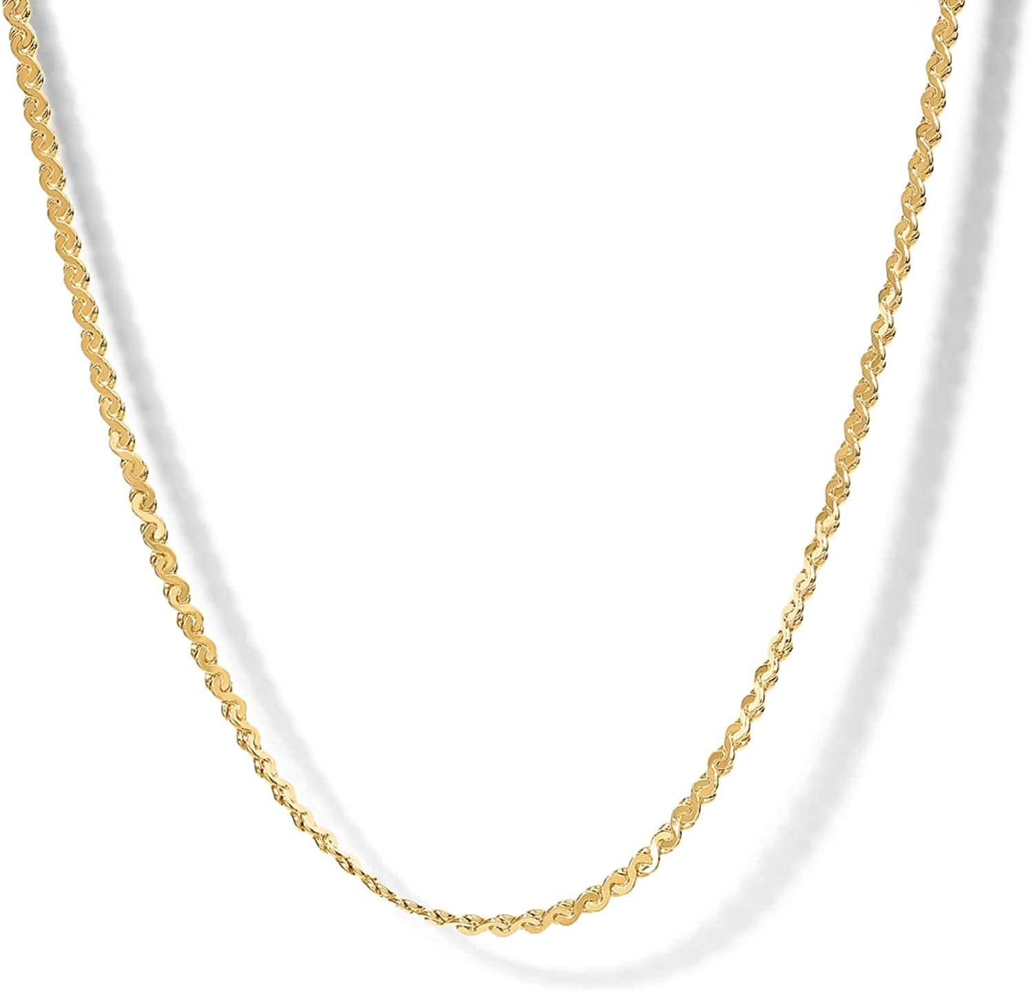 14K Gold Plated Curb Paperclip Box Sphere Bead Snake Herringbone and Figaro Chain Adjustable Necklace Serpentine / yellow gold plated