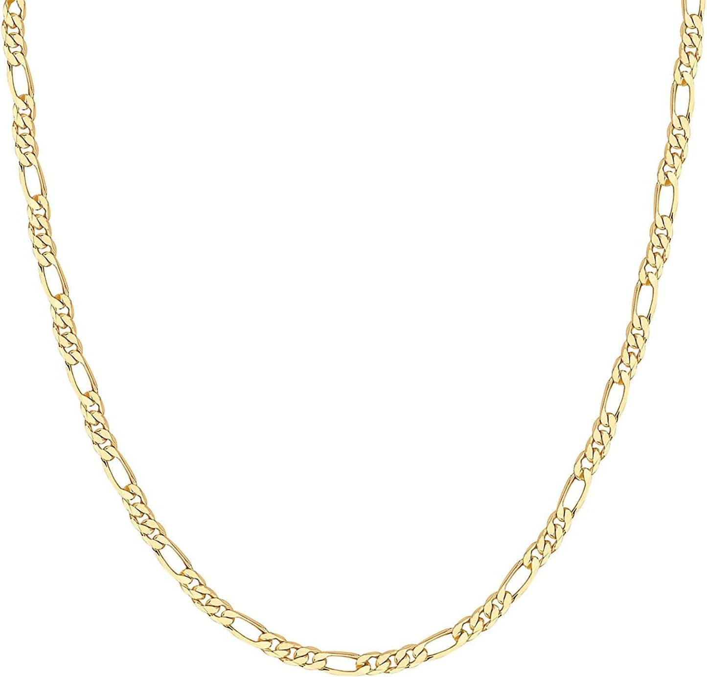 14K Gold Plated Curb Paperclip Box Sphere Bead Snake Herringbone and Figaro Chain Adjustable Necklace Figaro-M / yellow gold plated